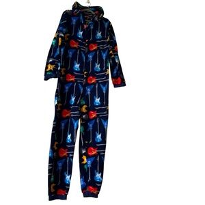 Mountain Ridge Men’s Medium Guitar Fleece Hooded Onesie Pajamas Unisex Cozy